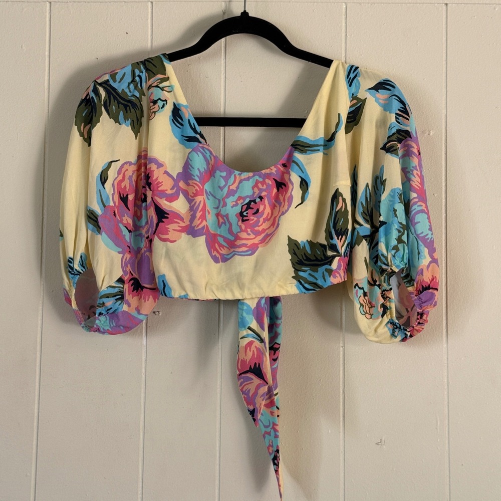 Maaji Women Yellow Floral Print Maxi Wrap Skirt Set Crop Top Size S Resort Beach - Picture 3 of 13